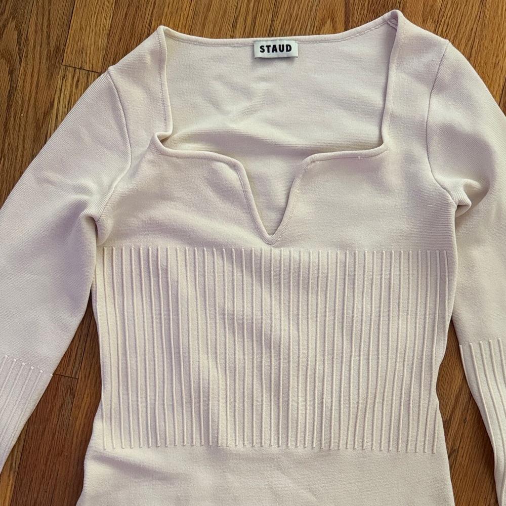 Staud Cream Long Sleeve Dress